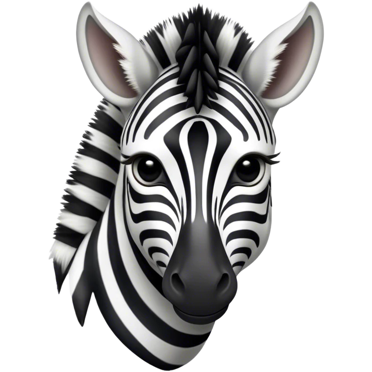 Cinematic Noble Zebra Portrait Emoji, Poised and regal, with a lean, elegant build and a striking Fur of bold black and white stripes, deep-set soulful piercing eyes, Simplified yet sharp and sophisticated features, highly detailed, glowing with a soft, dignified glow, high shine, intelligent and graceful, stylized with an air of savannah chic, focused and attentive, soft glowing outline, capturing the essence of a watchful and confident equine, so majestic it feels as though it could gallop out of the screen with effortless authority! emoji