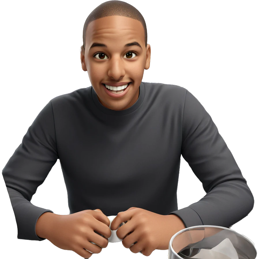 smiling boy with cup emoji