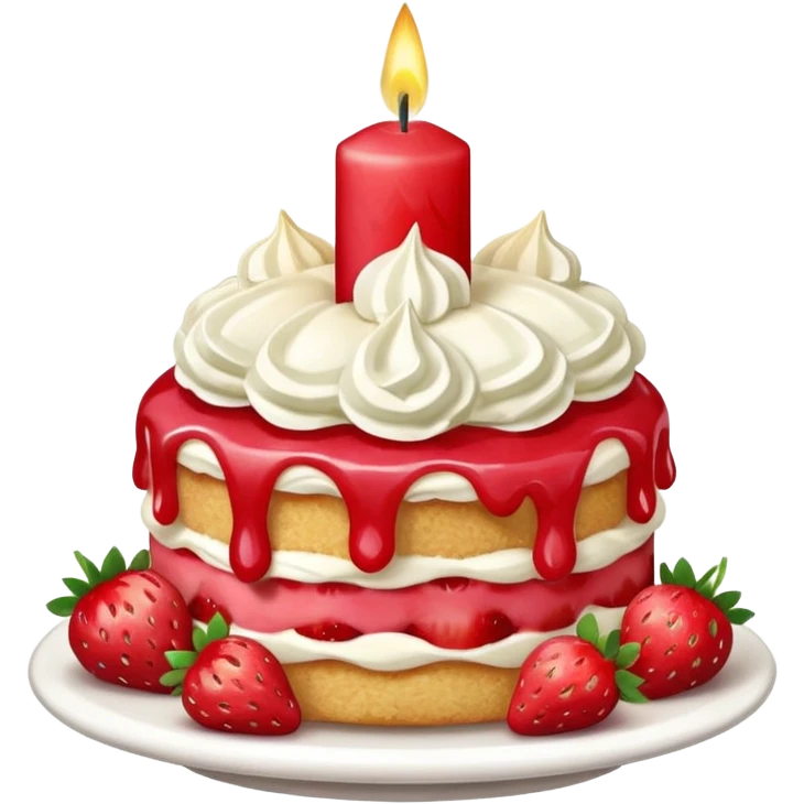 Strawberry shortcake with cream and small strawberry on top with one red candle emoji