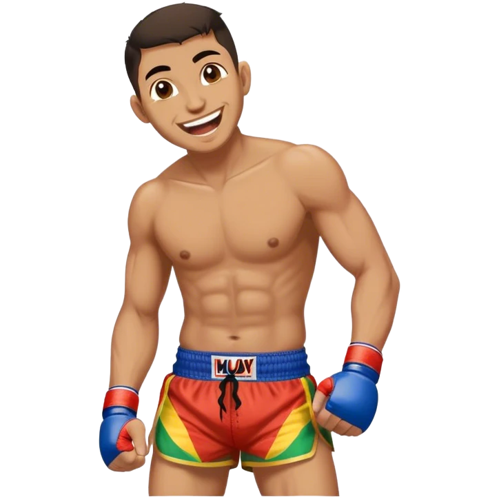 Minimal emoji of kurdish looking muay thai fighter laughing emoji