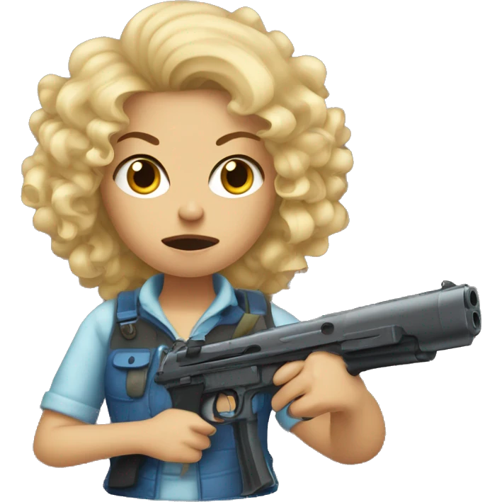 Angry Blonde Curly hair girl with plastic gun emoji