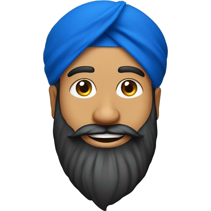 Sikh emoji: vibrant blue turban, joyful expression, detailed beard, cultural symbols subtly integrated, minimalist design." emoji