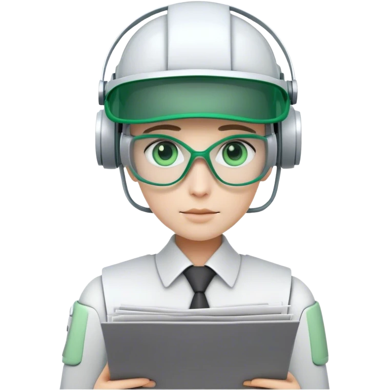 human like robot bookkeeper wearing an accounant Green eyeshade visor and holding spreadsheets emoji