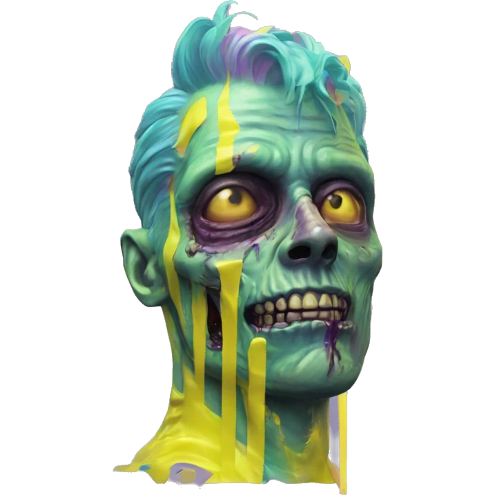 .Zombie_ with prosthetic vaporwave black holographic oilslick zombie unicorn yellow caution tape emoji
