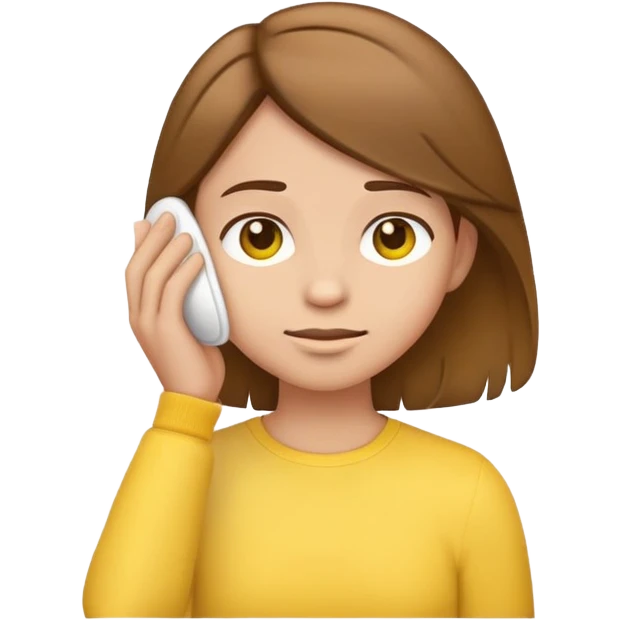 yellow emoji style character with brown hair tucking hair behind ear, neutral expression emoji