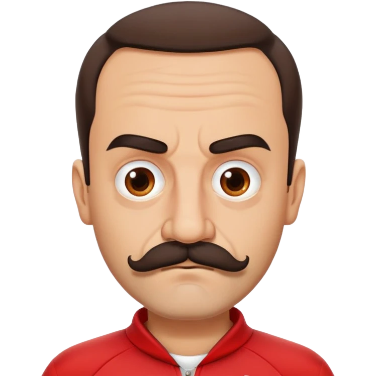 Recep İvedik Turkish comedy character with thick mustache bushy eyebrows red tracksuit looking grumpy emoji