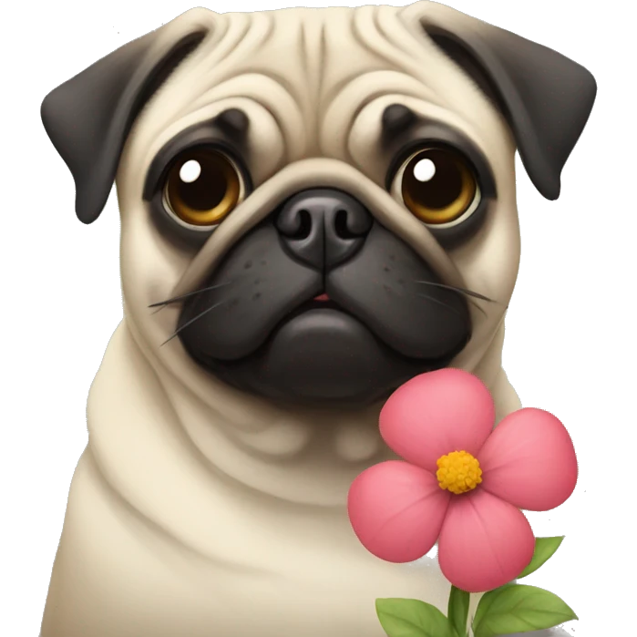 Pug with a flower emoji