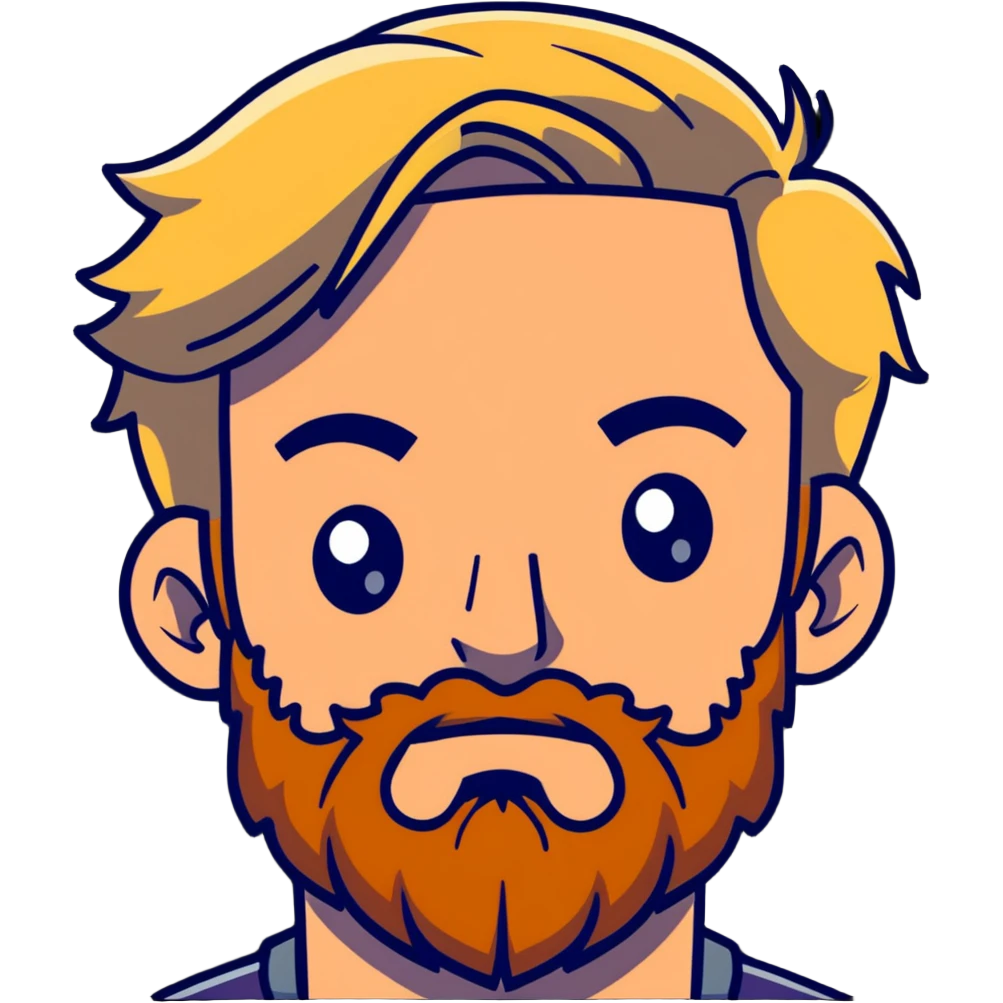 blond man with beard and eyes squinting emoji