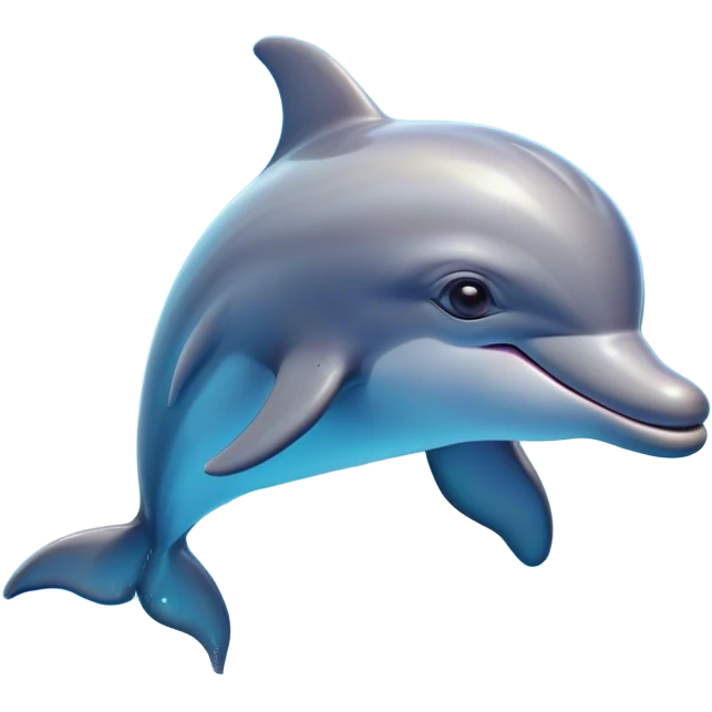 Cinematic Cute Bottlenose Dolphin Portrait Emoji, Head tilted playfully and inquisitively, featuring a charming, shiny glossy body with smooth, gleaming skin and round, sparkling eyes full of playful wonder, Simplified yet irresistibly adorable features, highly detailed, glowing with a warm, inviting aquatic glow, high shine, affectionate and lively, stylized with a touch of whimsical marine charm, soft glowing outline, capturing the essence of a mischievous yet endearing dolphin that seems as if it could splash out of the screen into your arms! emoji