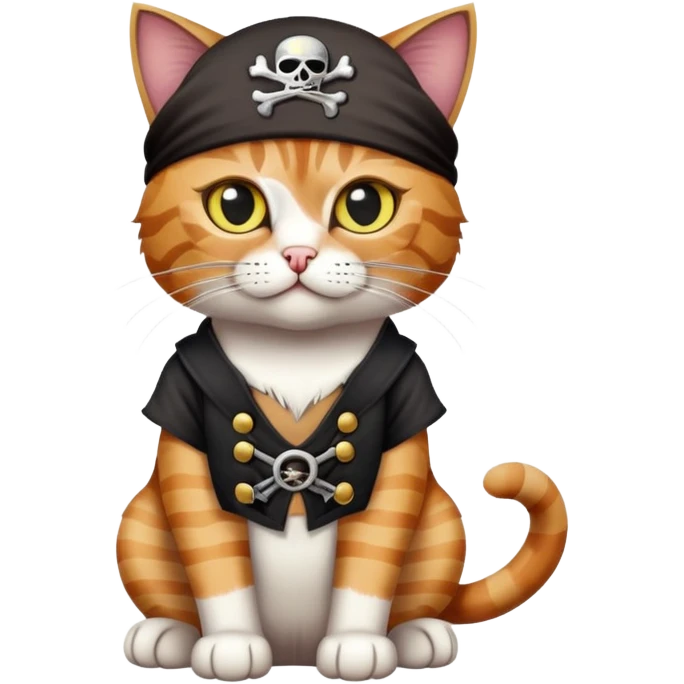 cat full body sitting with a pirate eye patch emoji