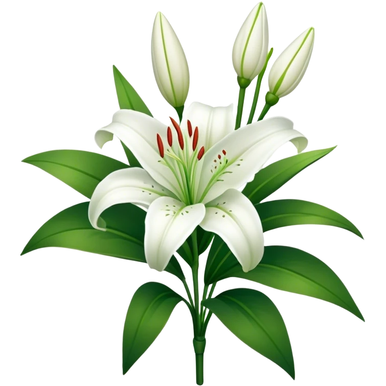 bouquet Snow White Lily, luxuriant, stem, leaf, bud emoji
