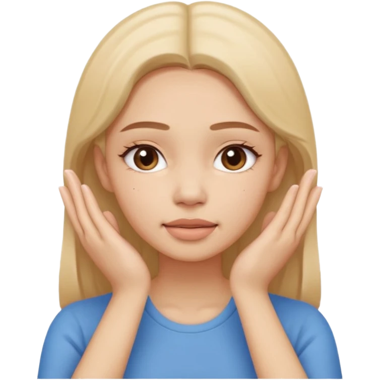 Simple emoji of a woman touching her face with both hands, hands pressing on cheeks and jaw, clear facial exercise with hands, easy to understand, simple icon, no beauty, no makeup, no medical elements
 emoji