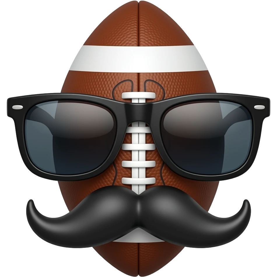 A football that have mustach and sun glasses emoji