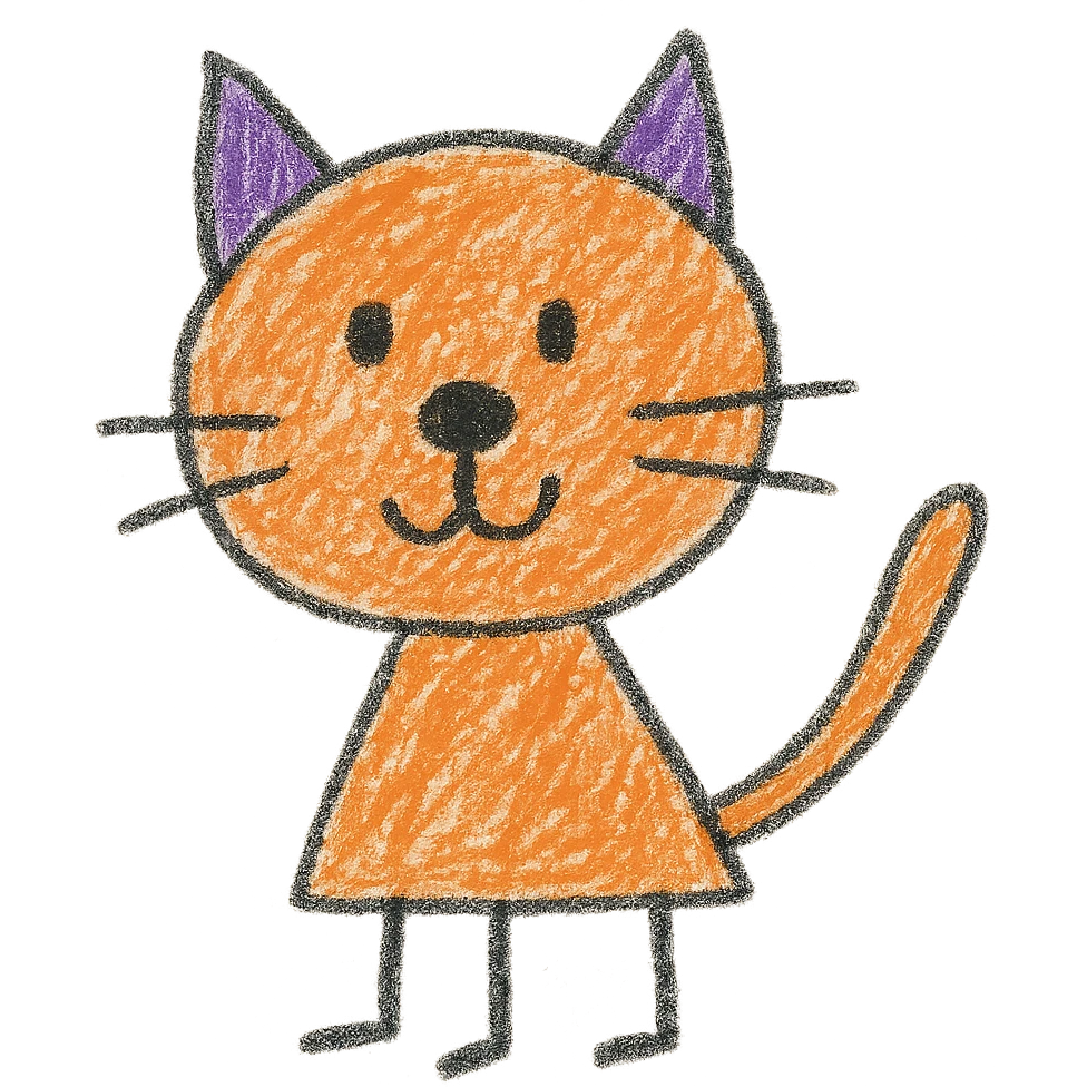 cat drawn like a 1-year-old child with disproportionate face and body, simple and cute drawing emoji