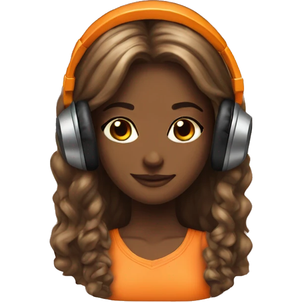 Girl Dj Orange long hair headset emoji