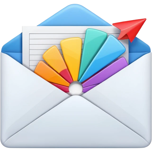 an email evelop with datas and charts around emoji