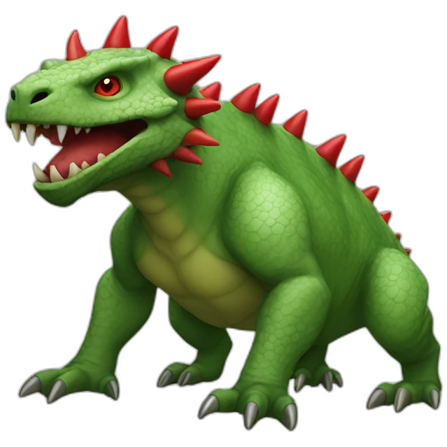 Green Tarasque with six feets and back covered with red horns emoji