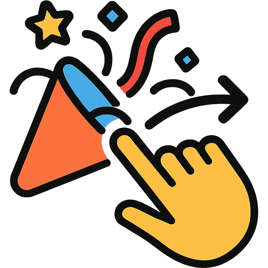 playful and energetic icon of a finger swiping across a party popper or confetti, suitable for an event app emoji