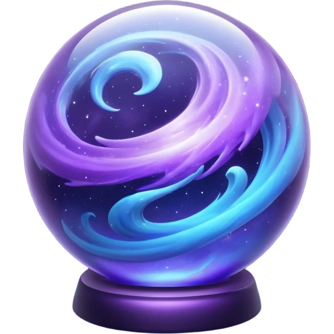a glass sphere filled with swirling purple and blue dust, glowing, 3d emoji