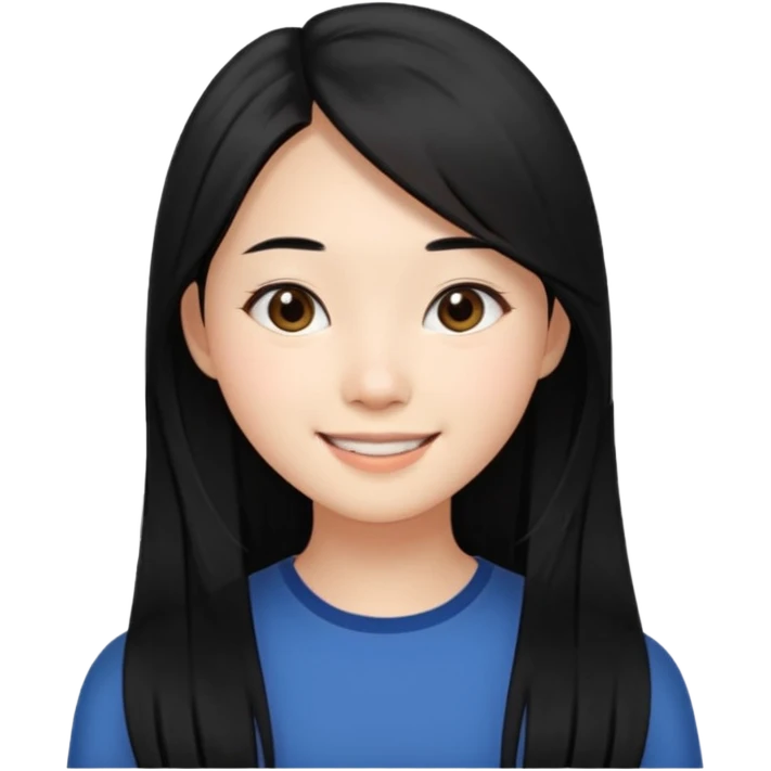 20 yr old asian woman, center part straight long black hair, very pretty emoji