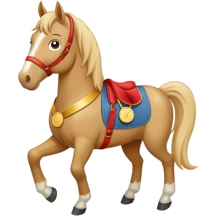 friendly anthropomorphised horse in jeans and a t-shirt, wearing a gold medal emoji