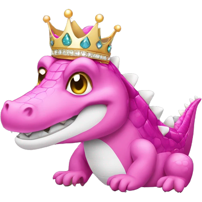 Pink crocodile wearing a tiara that’s black emoji