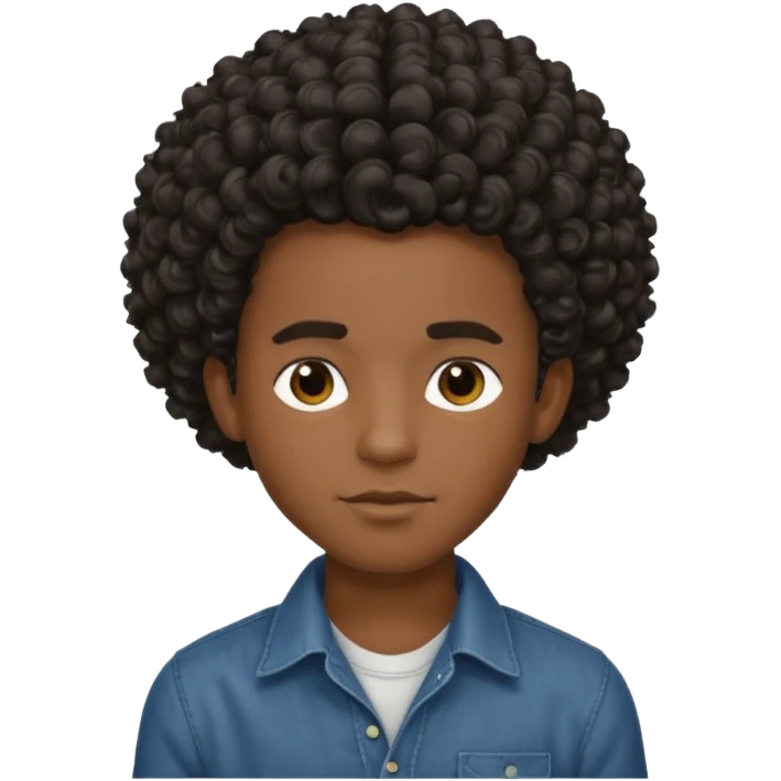 Garoto estiloso, bonito, gentil, de pele negra com cabelo cacheado e grande emoji