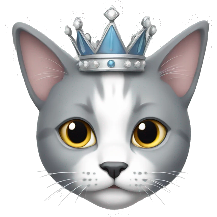 Grey and white cat wearing a crown emoji