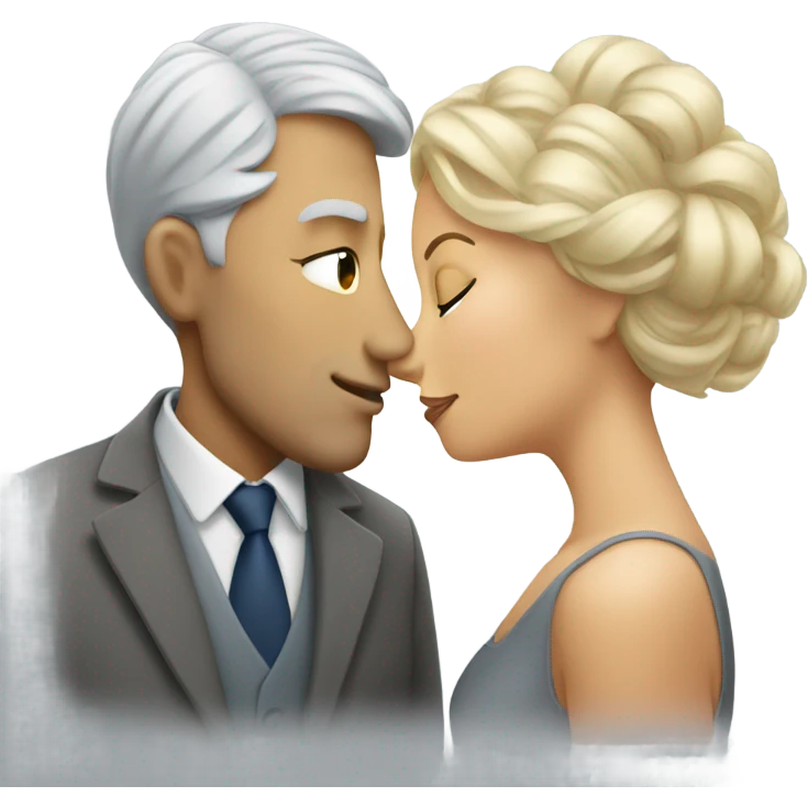 Grey hair man kissing blonde hair lady emoji
