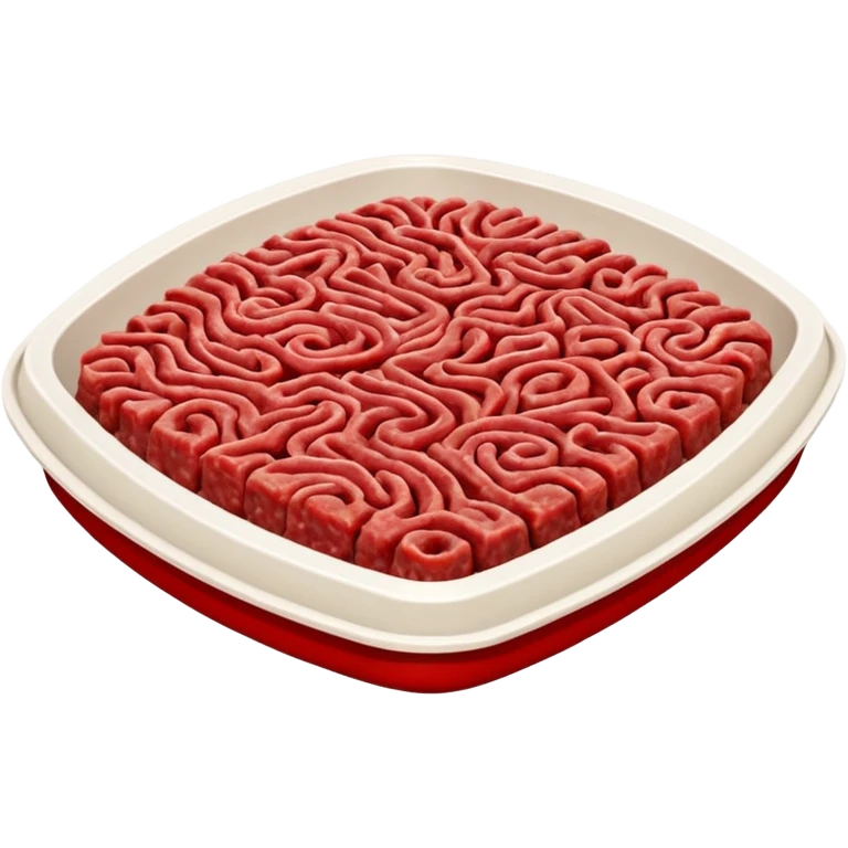 A 3D cartoon tray of raw minced meat with a textured surface, red color, simple background, Memoji-style realism. emoji