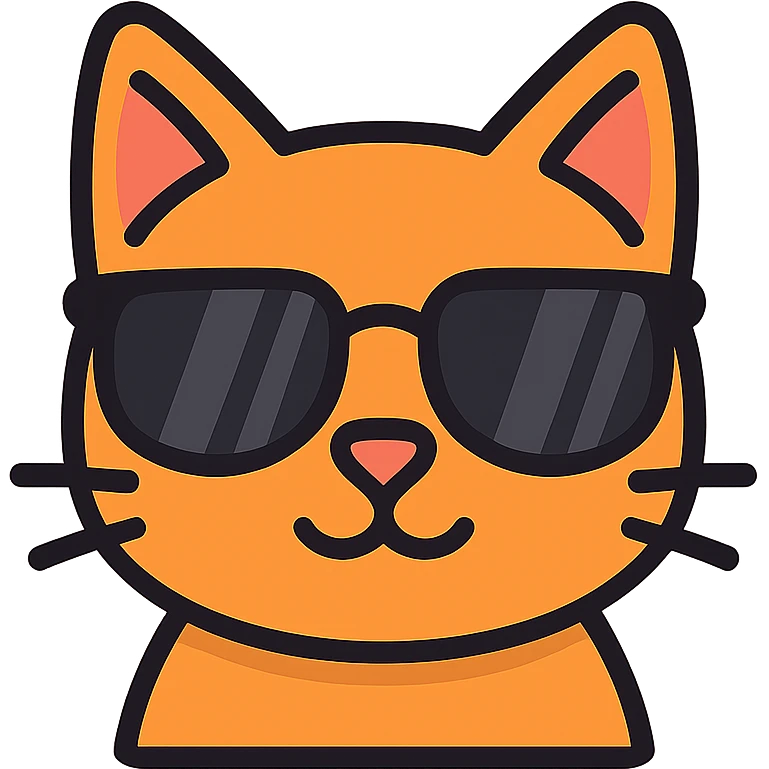 a stylish cat with dark sunglasses, modern icon style, simple and clean lines emoji