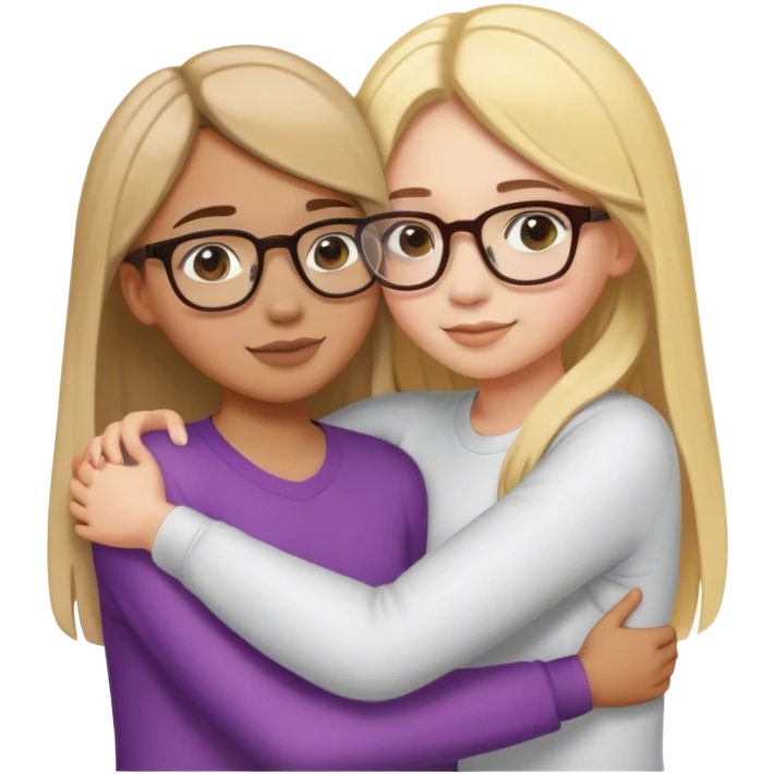 Girl with short straight brown hair hugging her best friend, a girl with long blonde hair. Both wears eyeglasses emoji