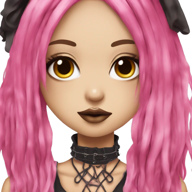 hime gyaru girl, hot pink and brown split-dyed hair, dark makeup, punk clothes emoji