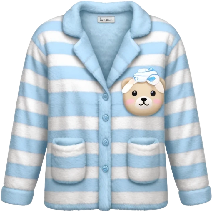 emoji of an isolated fluffy fleece pajama top with soft pastel stripes, plush fuzzy texture, light grey and pastel blue tones, button-down long sleeves, neatly folded flat-lay, no person, no body, no mannequin, cozy warm winter mood, soft shading emoji