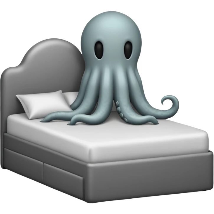 Minimalist emoji-style sticker of a bed with a covered figure and something strange peeking out from underneath. Grayscale only, simple icon.

 emoji