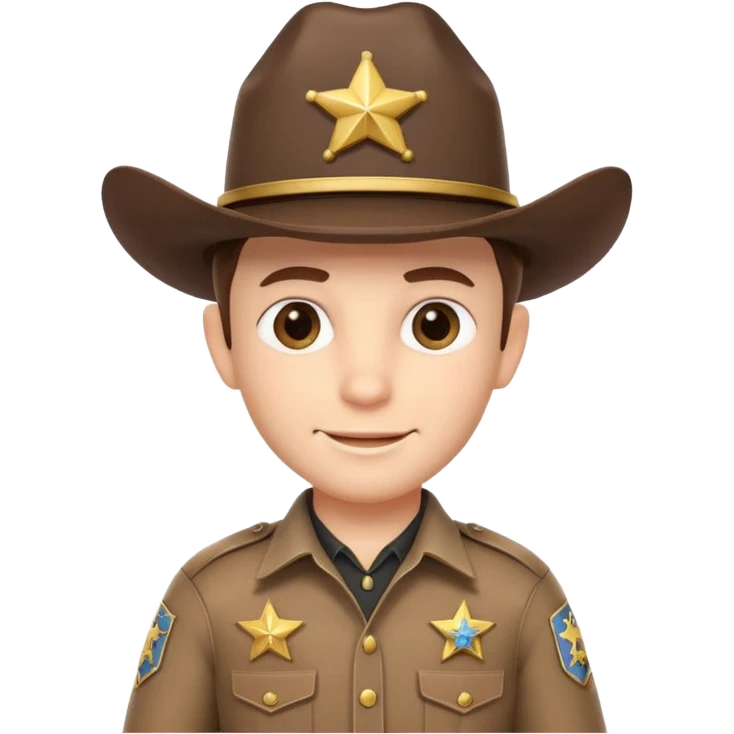 cute sheriff cowboy portrait, head and shoulders only, cowboy hat, sheriff badge on chest, confident smile, western uniform collar, 3D cartoon, mobile game icon style, clean background, no text, no watermark
 emoji