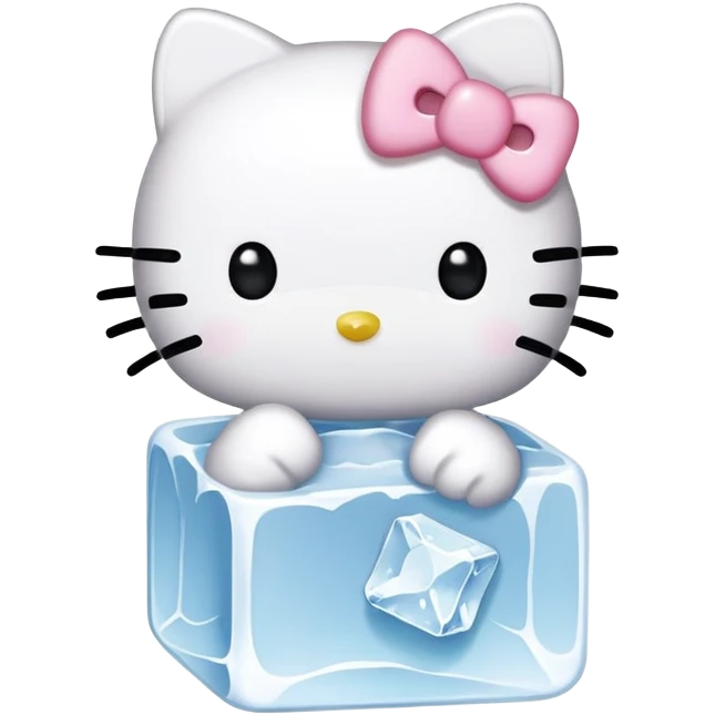 Kawaii hello kitty with ice cube emoji
