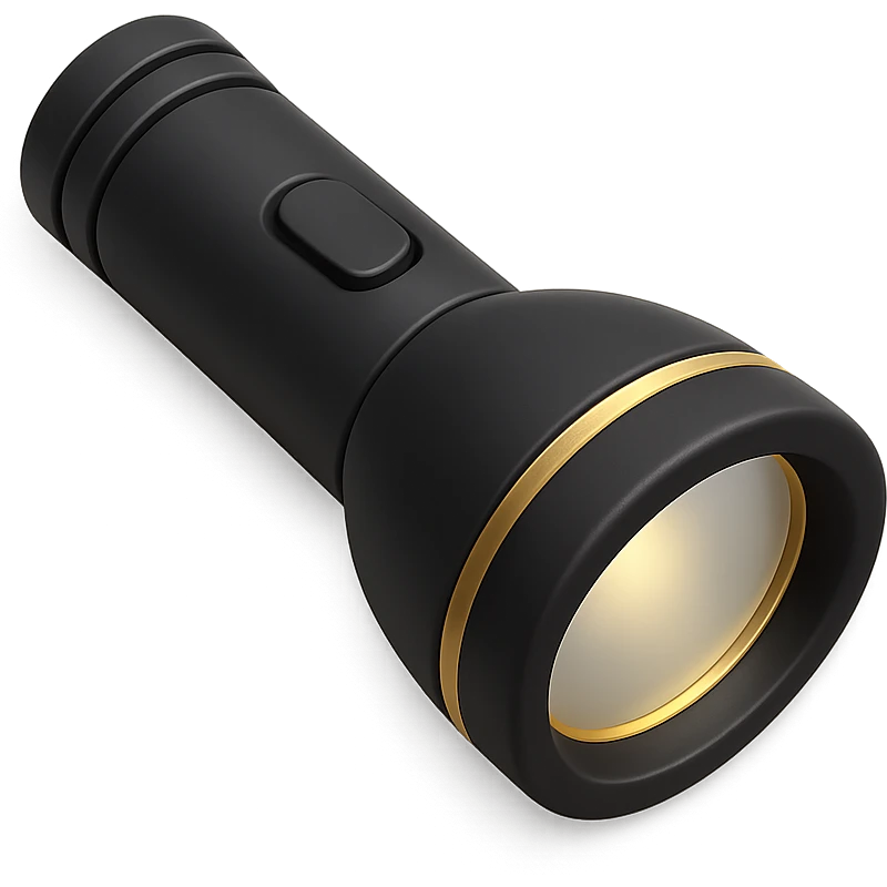 realistic flashlight icon in 3d black style emoji