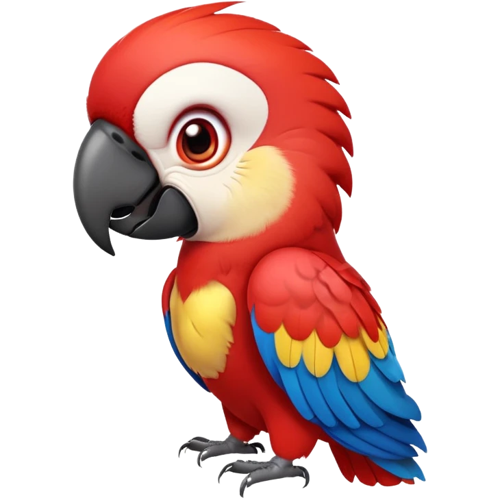 cinematic-cute-macaw-portrait-emoji,-head-tilted-playfully-and-inquisitively,-with-a-dazzling-red-plumage-and-round,-sparkling-eyes-filled-with-charm,-simplified-yet-irresistibly-adorable-features,-highly-detailed, white beak emoji