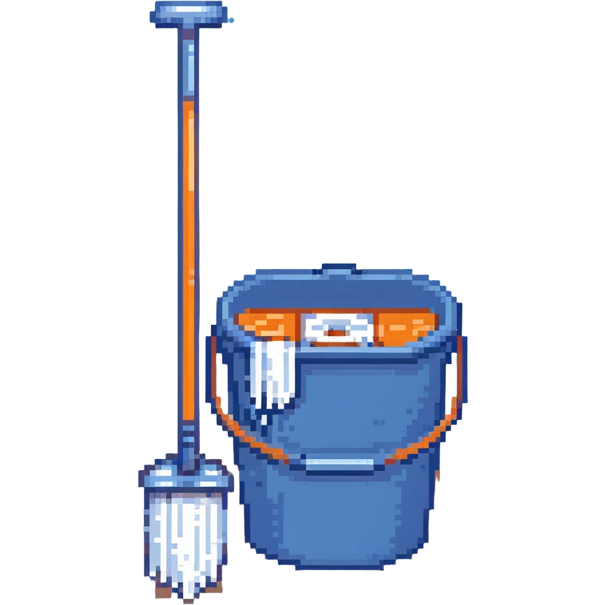blue cleaning bucket with a mop emoji