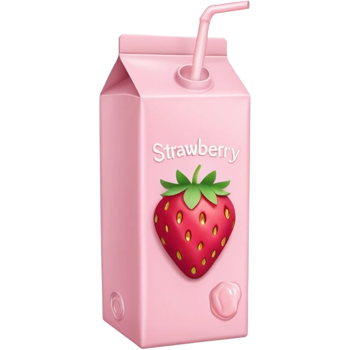 a pastel pink strawberry milk carton with a strawberry pictured on it and it says "strawberry" emoji