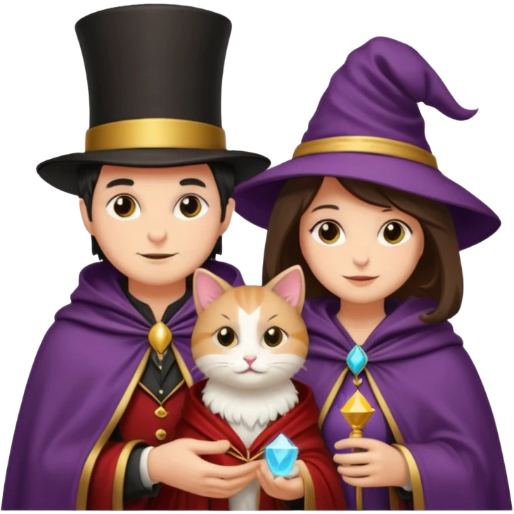 magician couple and their pet cat emoji