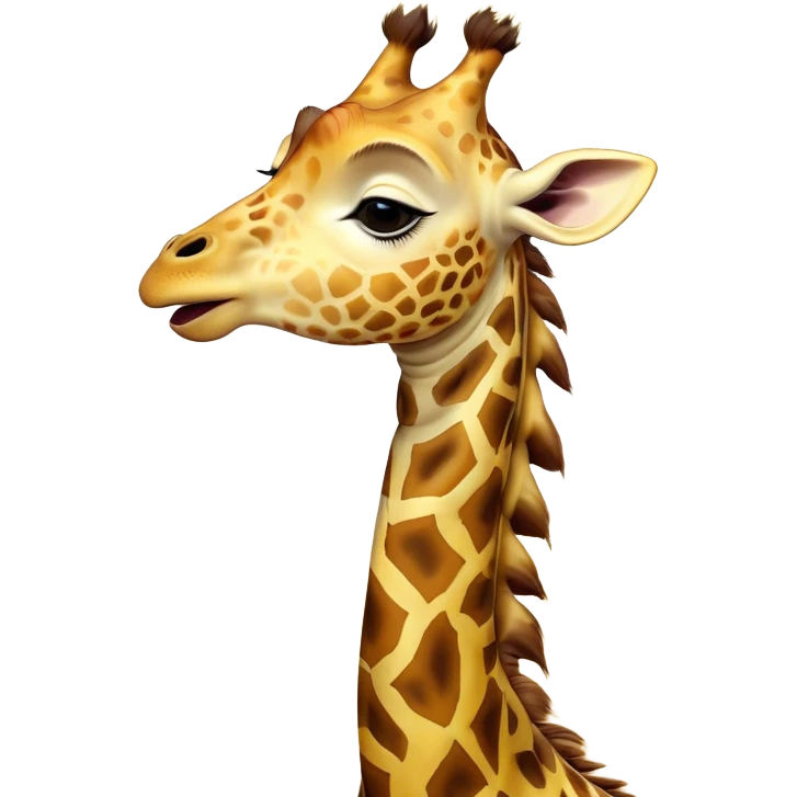 Cinematic Cute Yawning Giraffe Portrait Emoji, Head tilted slightly with a dramatic, wide-open yawn, showcasing a soft, patterned Fur of warm yellows and browns with a long, drooping neck and eyes barely open in drowsy contentment, Simplified yet irresistibly adorable features, highly detailed, glowing with a soft, cozy glow, high shine, relaxed yet expressive, stylized with a touch of savannah whimsy, bright and endearing, soft glowing outline, capturing the essence of a sleepy yet affectionate giraffe, so drowsy it feels like it could stretch right out of the screen and curl up for a nap! emoji
