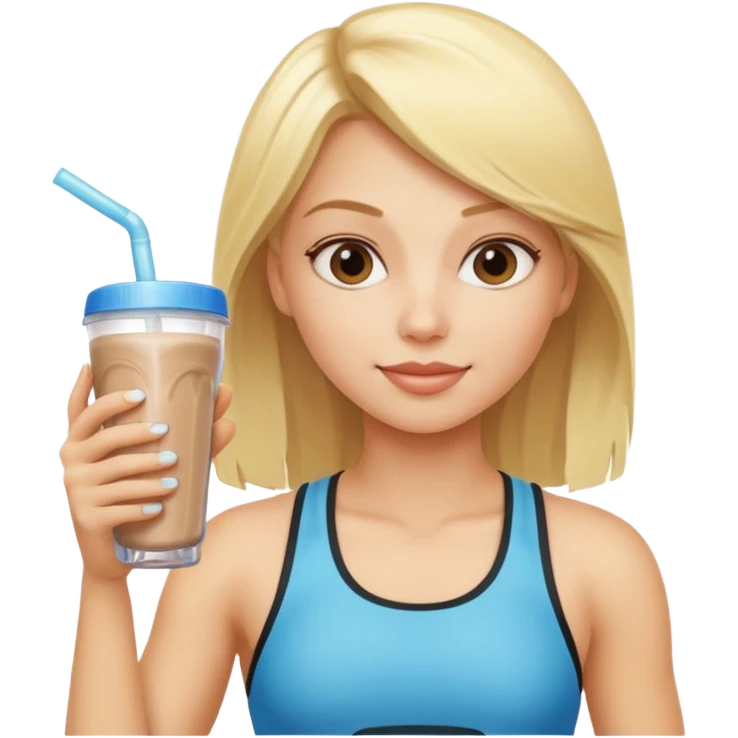 sporty blond girl drinking protein shake  emoji
