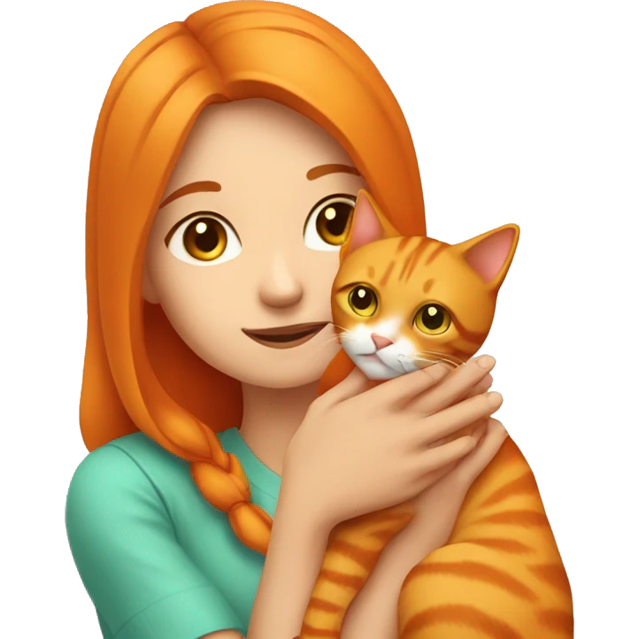Girl petting a orange cat emoji