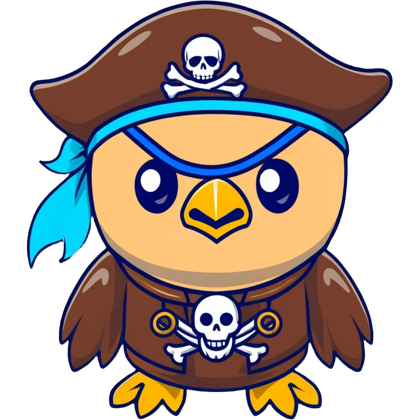 Pirate character with Kazakhstan flag colors and elements, eye patch, pirate hat with Kazakhstan eagle symbol emoji