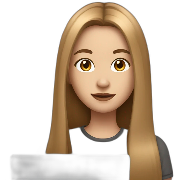 smm european girl with light brown straight long hair and mac book emoji