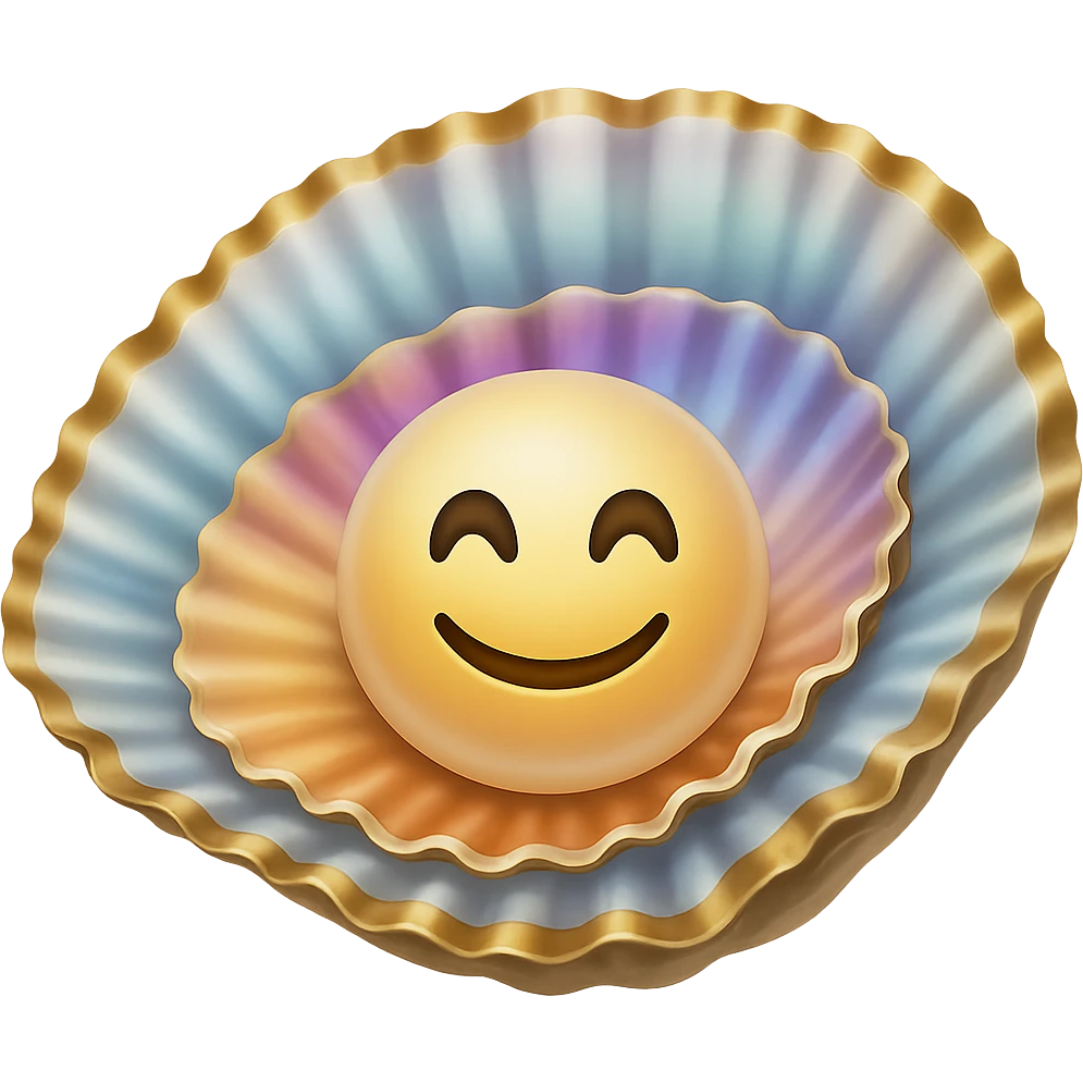 Add a smiling face to the oyster in emoji style, keep the look consistent with emoji style, no background. emoji