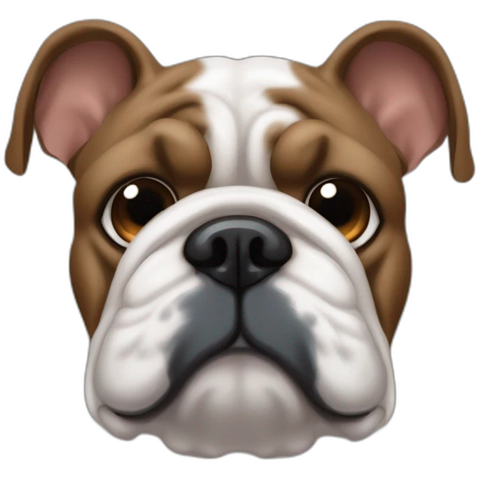 Perro bulldog francés color negro con pequeñas manchas marrón con ojos color celeste y el otro ojo marrón con una mancha blanca arriba de la nariz sacando la lengua emoji