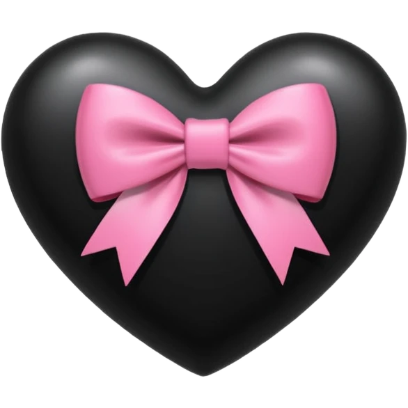glossy black heart with a pink bow with heart pattern on the bow emoji